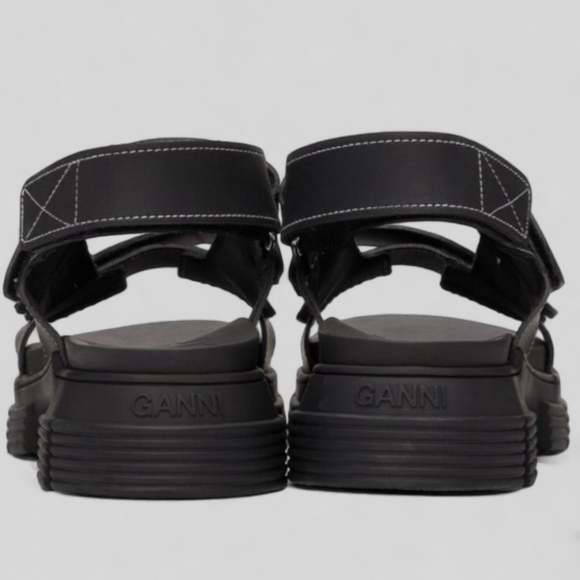 NWT GANNI Recycled Rubber Chunky Logo Platform Black Sandals Flatform Lugged - Picture 13 of 15